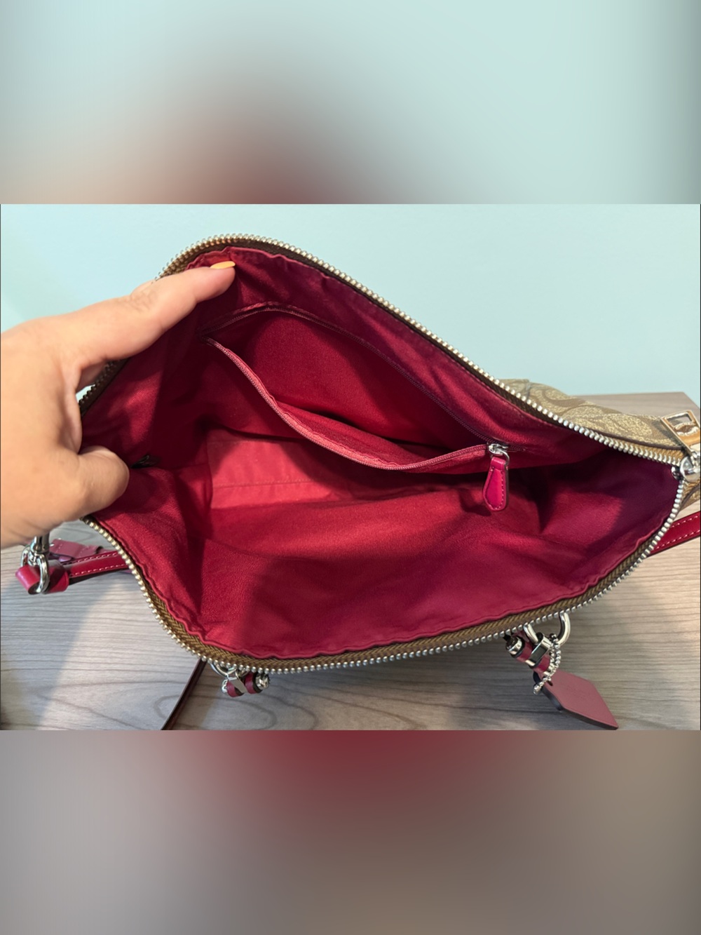 Coach Light Khaki/1941 Red Prairie Satchel in Signature Canvas - Picture 5 of 7